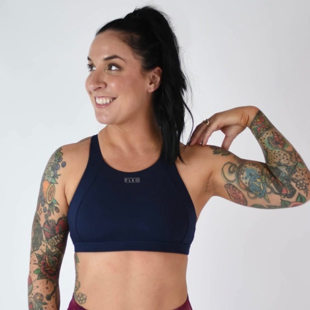 Fleo Jourdaine Sports Bra Medium Support Classic Navy High Neck Padded Workout
